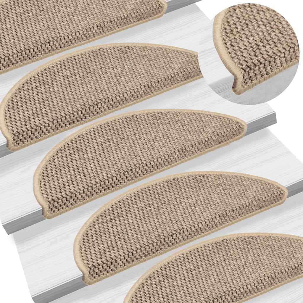 Tappeti Adesivi Scale Aspetto Sisal 30 Pz 56x17x3cm Beige Scuro