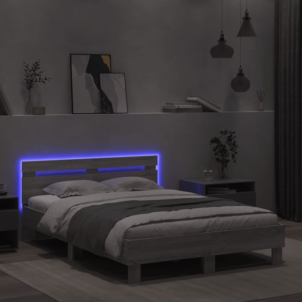 Giroletto Con Testiera E Led Grigio Sonoma 135x190 cm