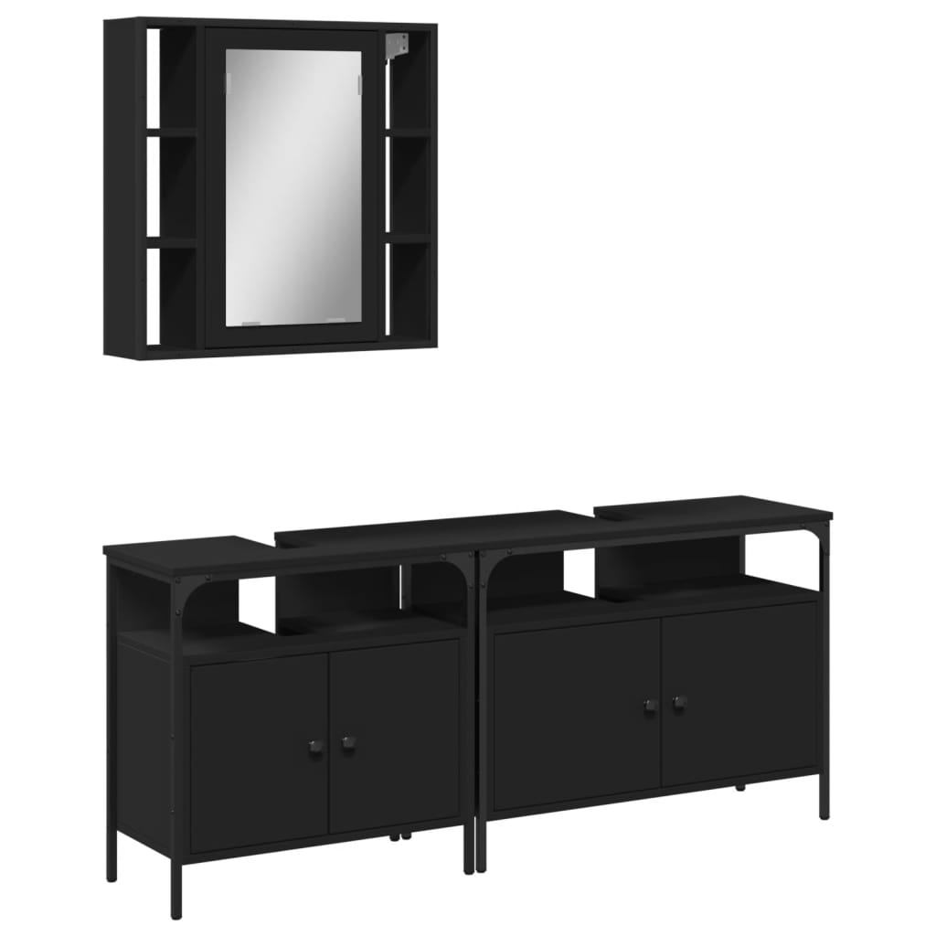 Set Di Mobili Da Bagno 3 Pz Nero In Legno Multistrato - Image 4