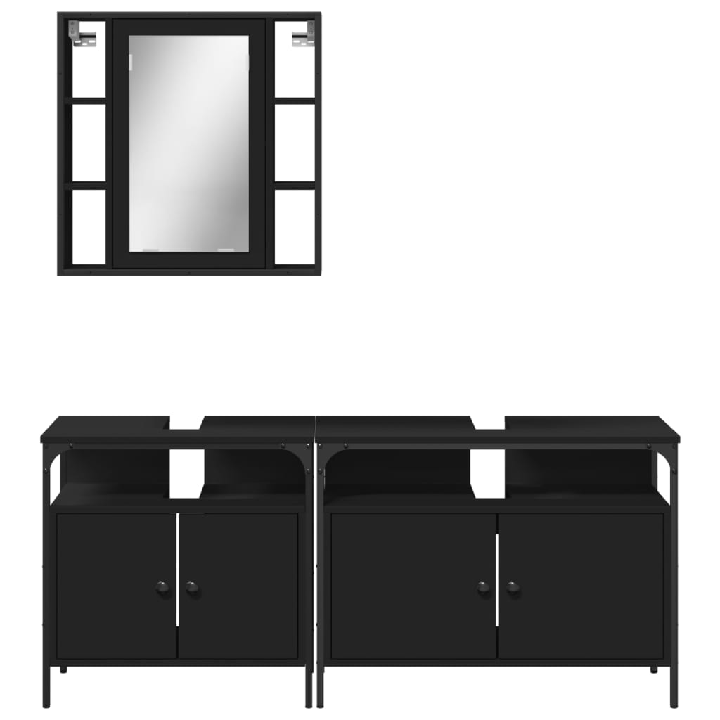 Set Di Mobili Da Bagno 3 Pz Nero In Legno Multistrato - Image 2