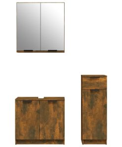 Set Mobili Da Bagno 3 Pz Rovere Fumo In Legno Multistrato
