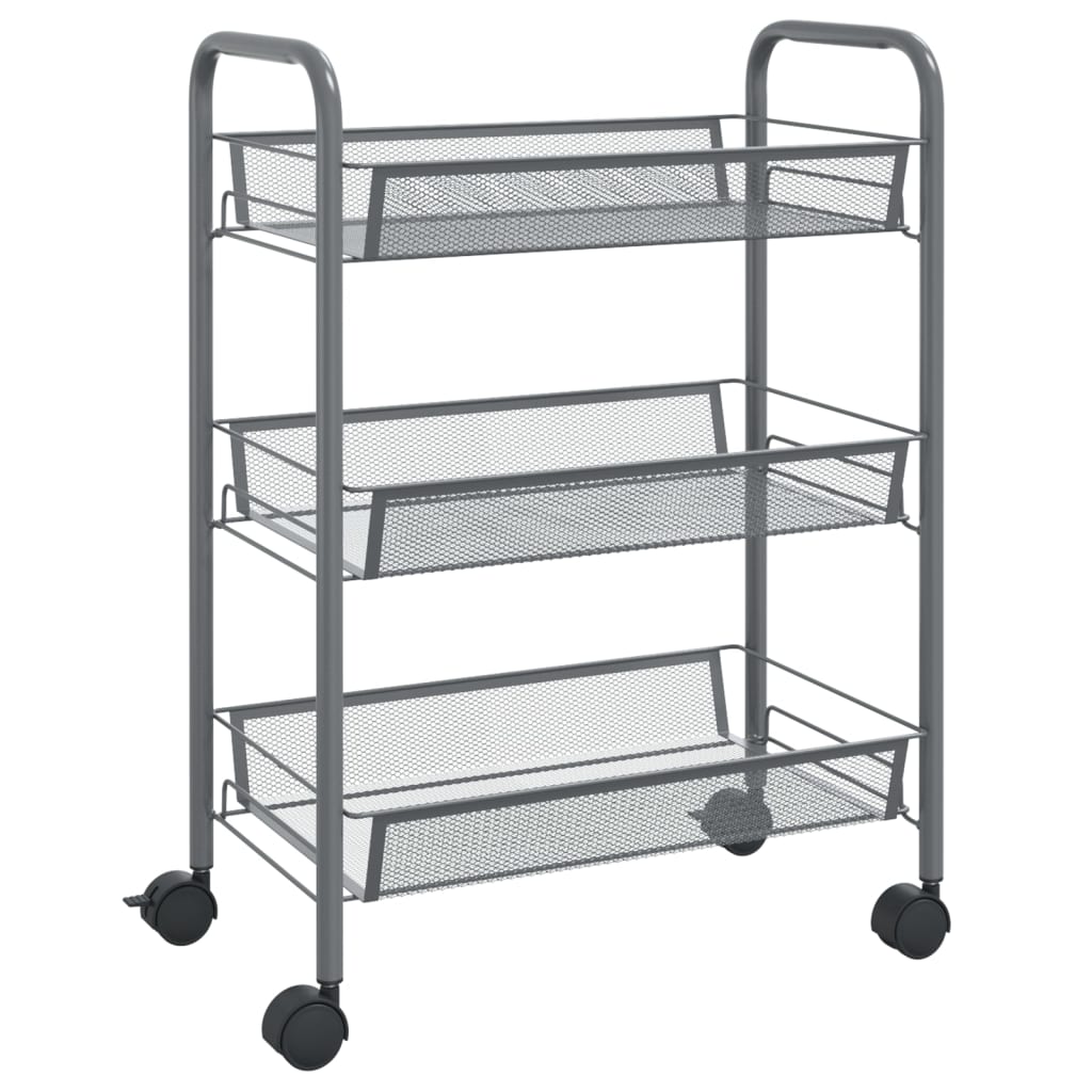 Carrello Da Cucina Con 3 Ripiani Grigio 46x26x64 Cm In Ferro