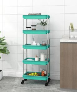 Carrello Da Cucina 5 Ripiani Turchese 42x29x128 Cm Ferro E Abs