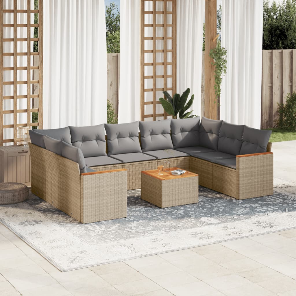 Set Divano Da Giardino 10 Pz Con Cuscini Beige Misto Polyrattan - Image 6