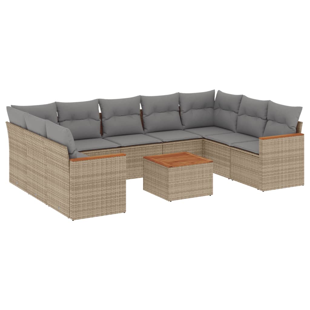 Set Divano Da Giardino 10 Pz Con Cuscini Beige Misto Polyrattan - Image 4