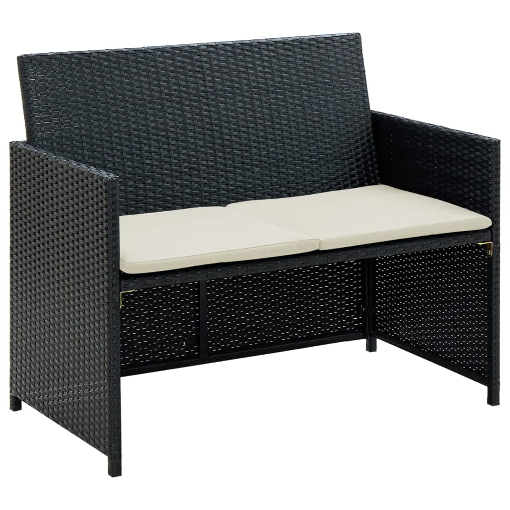 Divano Da Giardino A 2 Posti Con Cuscini In Polyrattan Nero