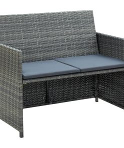 Divano Da Giardino A 2 Posti Con Cuscini Grigio In Polyrattan