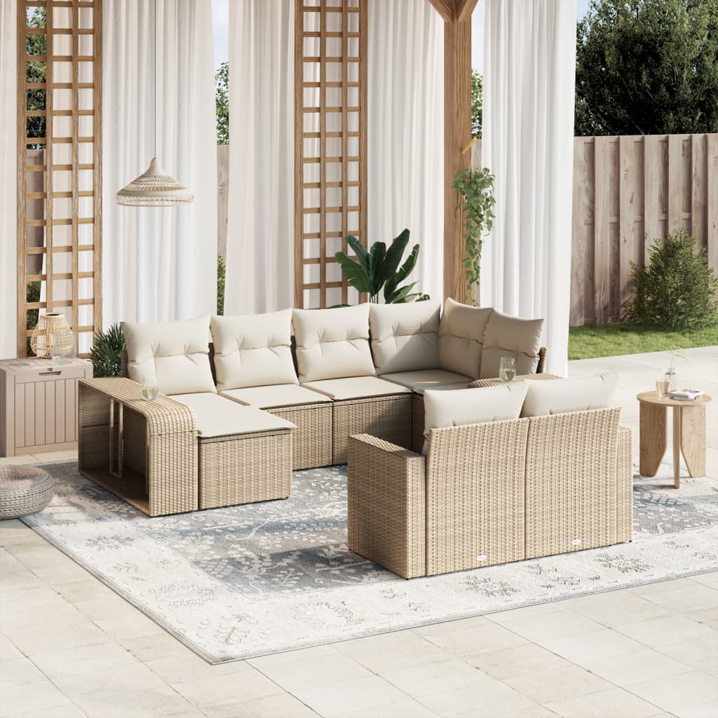 Set Divano Da Giardino 10 Pz Con Cuscini Beige In Polyrattan - Image 2