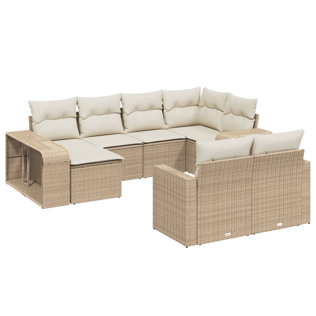 Set Divano Da Giardino 10 Pz Con Cuscini Beige In Polyrattan