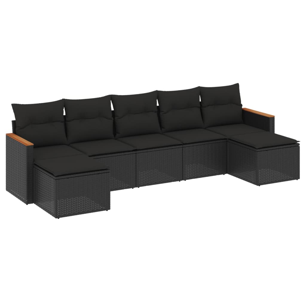 Set Divani Da Giardino Con Cuscini 7pz Nero Polyrattan
