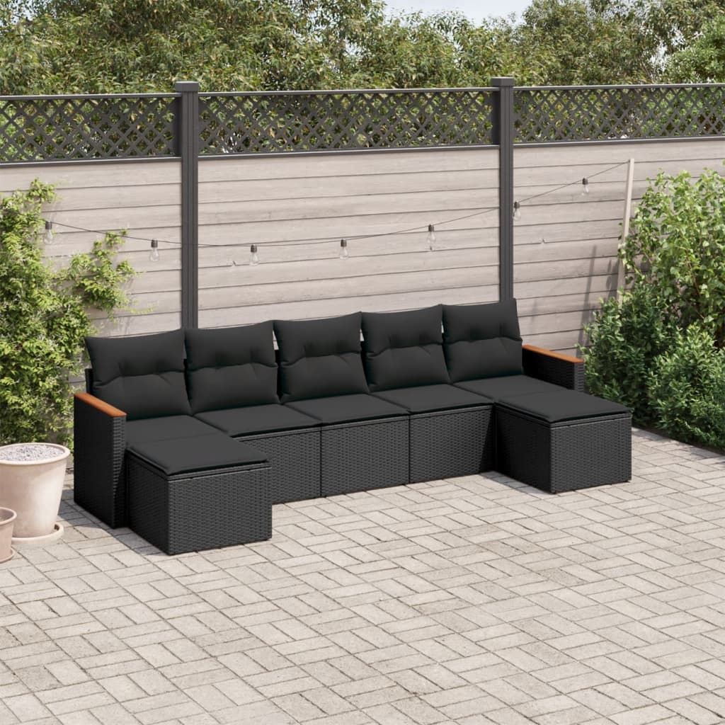 Set Divani Da Giardino Con Cuscini 7pz Nero Polyrattan - Image 3