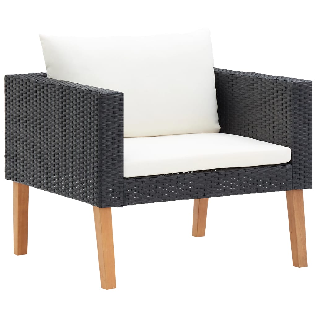 Divano Da Giardino Singolo Con Cuscini In Polyrattan Nero
