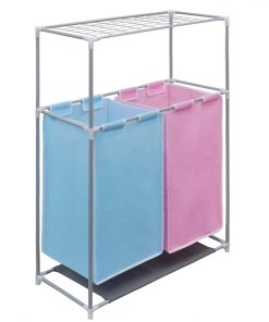 Portabiancheria A 2 Sezioni 2 Pz Con Ripiano Per Asciugatura