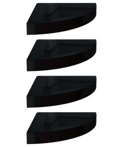 323891 Floating Corner Shelves 4 Pcs High Gloss Black 25x25x3,8 Cm Mdf