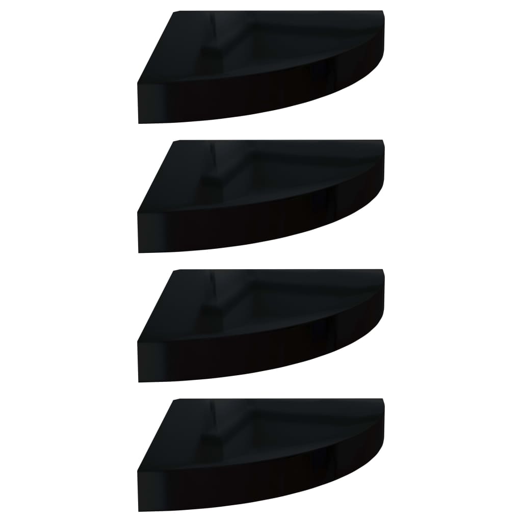 323891 Floating Corner Shelves 4 Pcs High Gloss Black 25x25x3,8 Cm Mdf