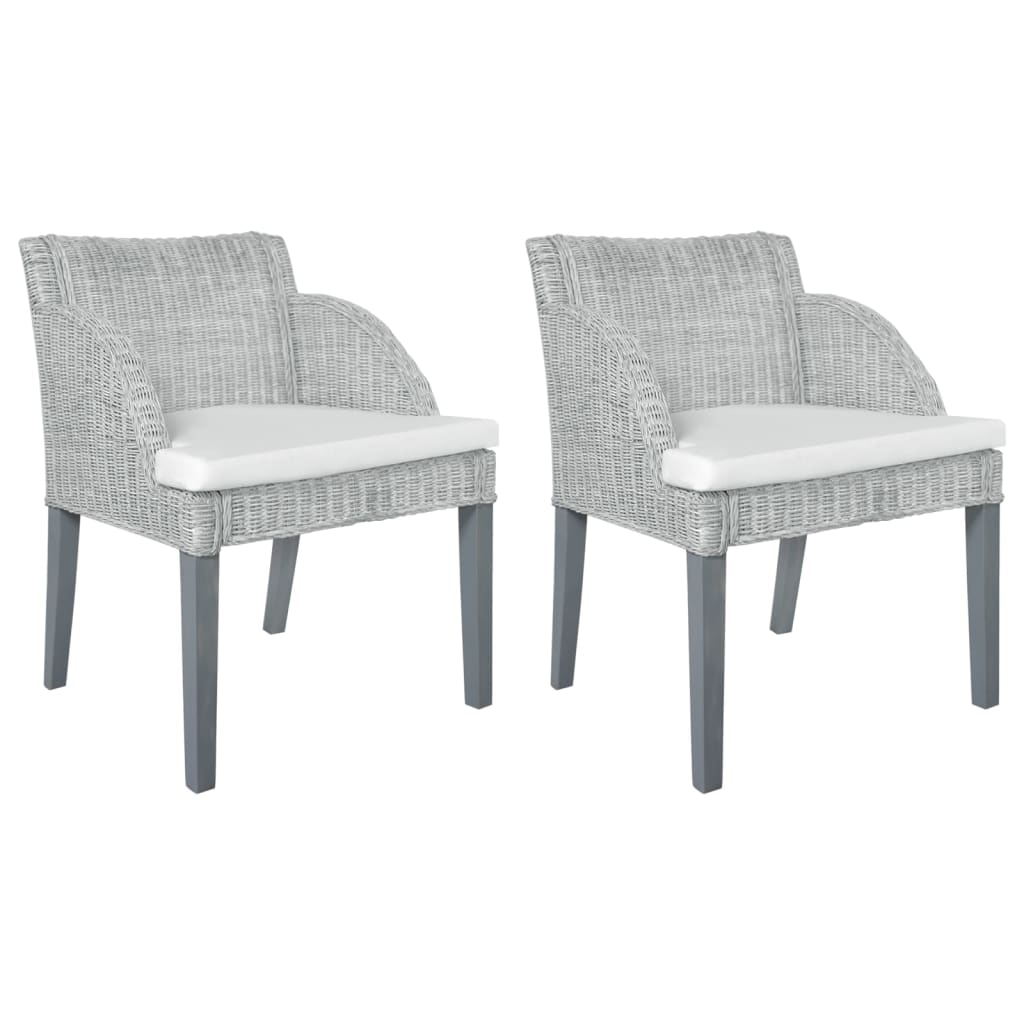 Sedie Da Pranzo Con Cuscini 2 Pz Grigi In Rattan Naturale - Image 4