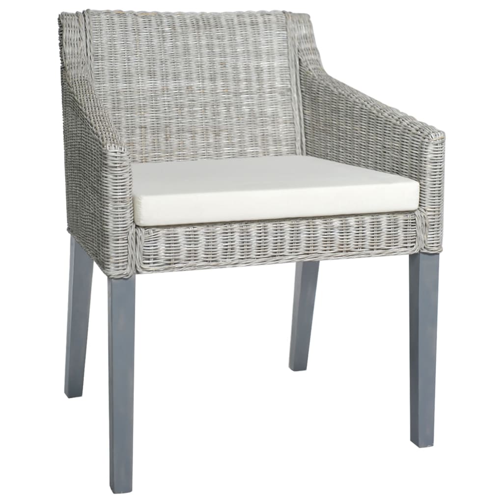 Sedie Da Pranzo Con Cuscini 2 Pz Grigi In Rattan Naturale - Image 3