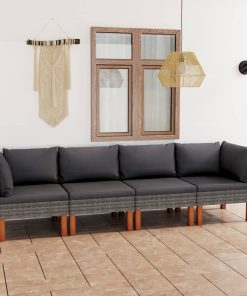 Divano Da Giardino A 4 Posti Con Cuscini Grigio In Polyrattan