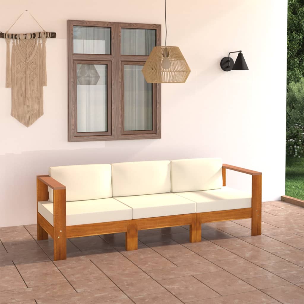 Divano Da Giardino 3 Posti Cuscini Bianco Crema Massello Acacia