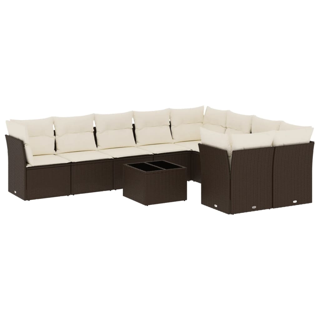 Set Divani Da Giardino 10pz Con Cuscini In Polyrattan Marrone - Image 2