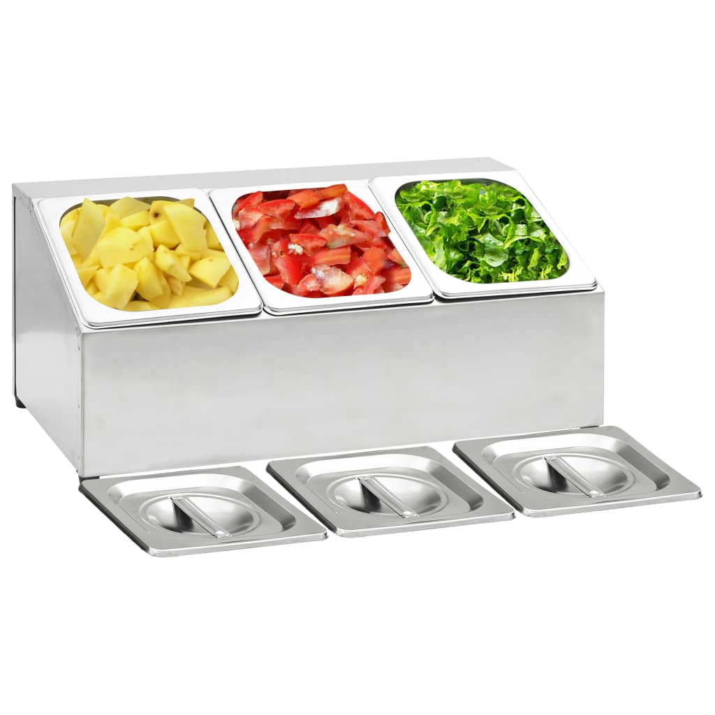 Supporto Gastronorm Con 3 Contenitori Gn 1/6 In Acciaio Inox