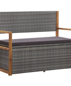 Cassapanca 115 Cm In Polyrattan E Legno Massello Acacia Grigia