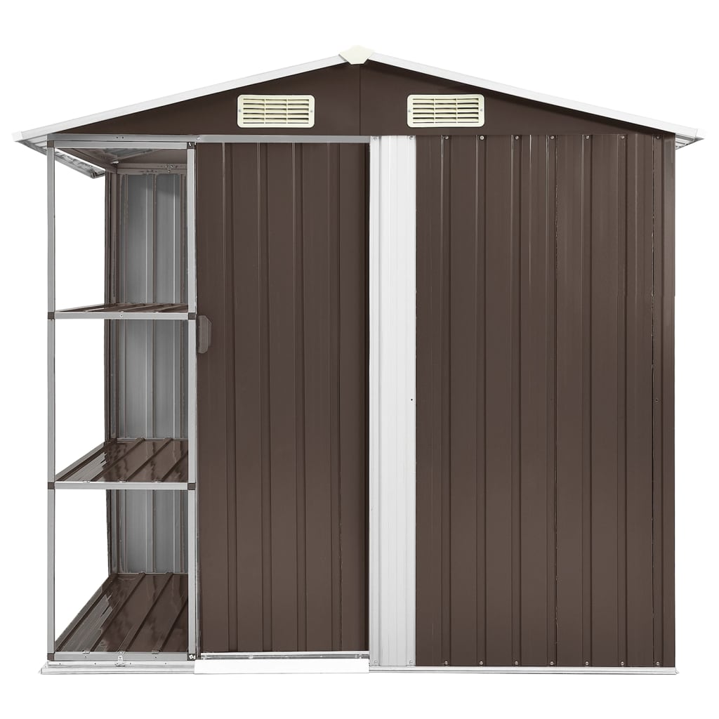 Capanno Da Giardino Con Scaffali Marrone 205x130x183 Cm Ferro