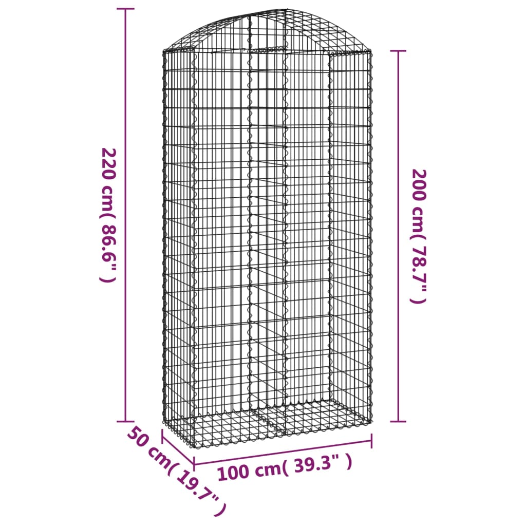 Cesto Gabbione Ad Arco 100x50x200/220 Cm Ferro Zincato