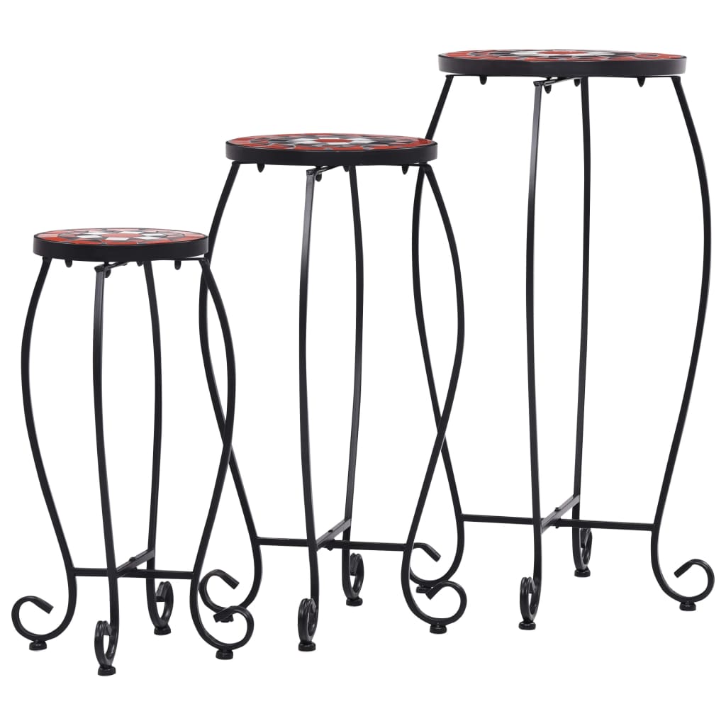 Tavolini Con Mosaico 3 Pz Terracotta E Bianco In Ceramica - Image 2