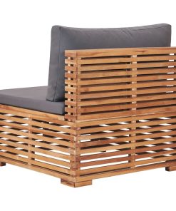 Divano Centrale Da Giardino Con Cuscino Grigio Massello Di Teak