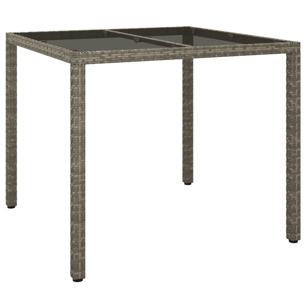 Tavolo Giardino 90x90x75 Cm Vetro Temperato E Polyrattan Grigio