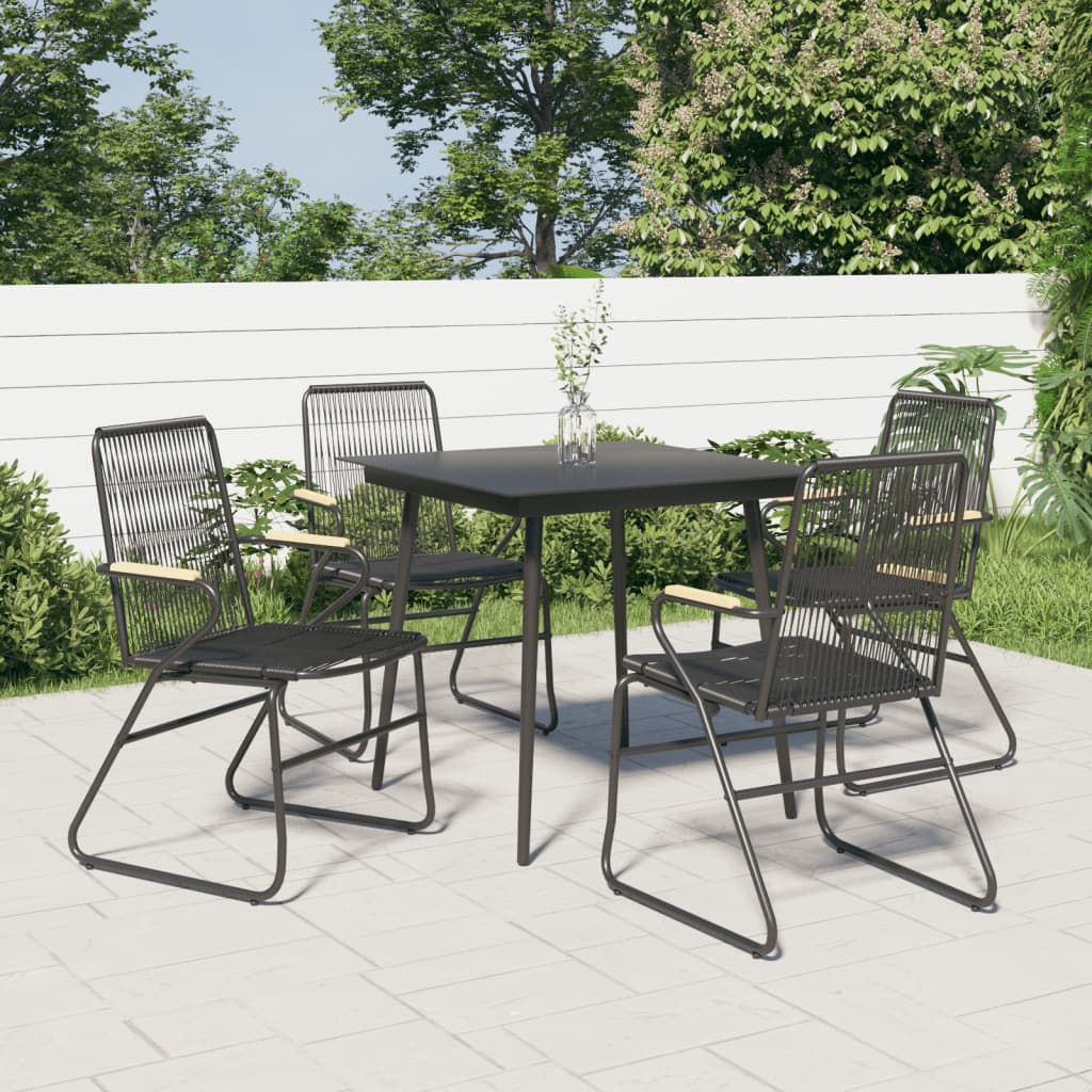 Set Da Pranzo Da Giardino 5 Pz Nero In Rattan Pvc