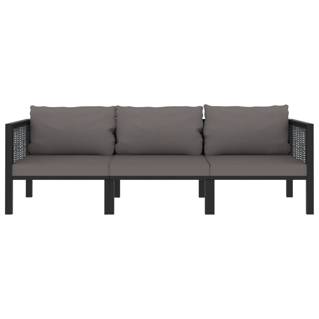 Divano A 3 Posti Con Cuscini Antracite In Polyrattan