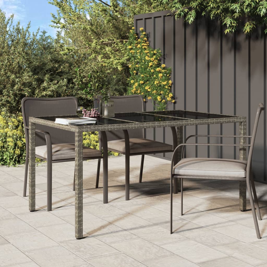 Tavolo Giardino 150x90x75cm Vetro Temperato E Polyrattan Grigio - Image 3