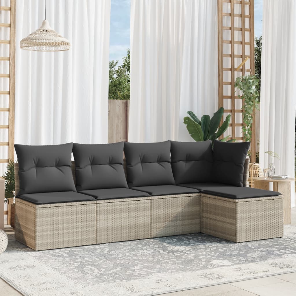 Set Divano Da Giardino 5pz Con Cuscini Grigio Chiaro Polyrattan - Image 3