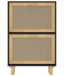Scarpiera Nero 52x25x80cm Legno Multistrato E Rattan Naturale