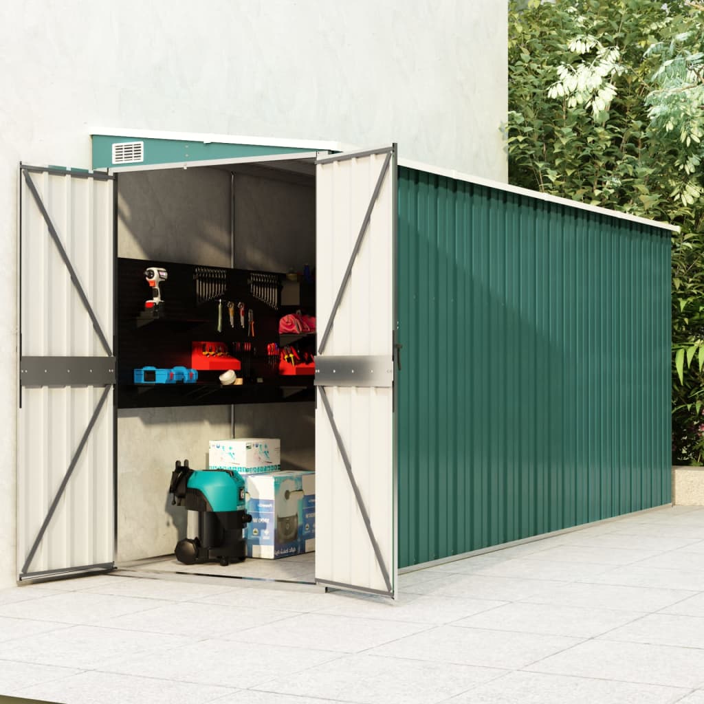 Capanno Giardino A Parete Verde 118x382x178 Cm Acciaio Zincato