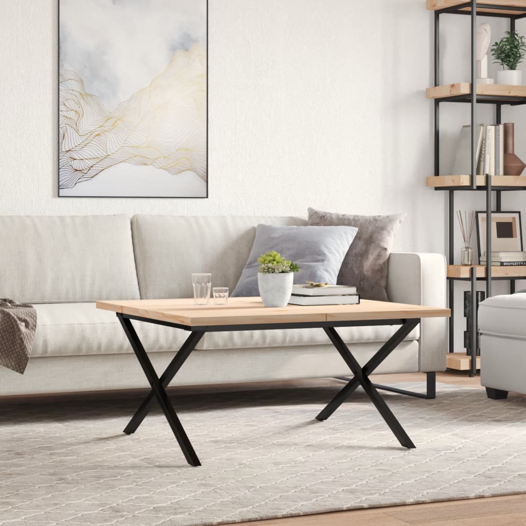 Tavolino Salotto Telaio A X 90x90x45,5 Cm Legno Pino E Acciaio