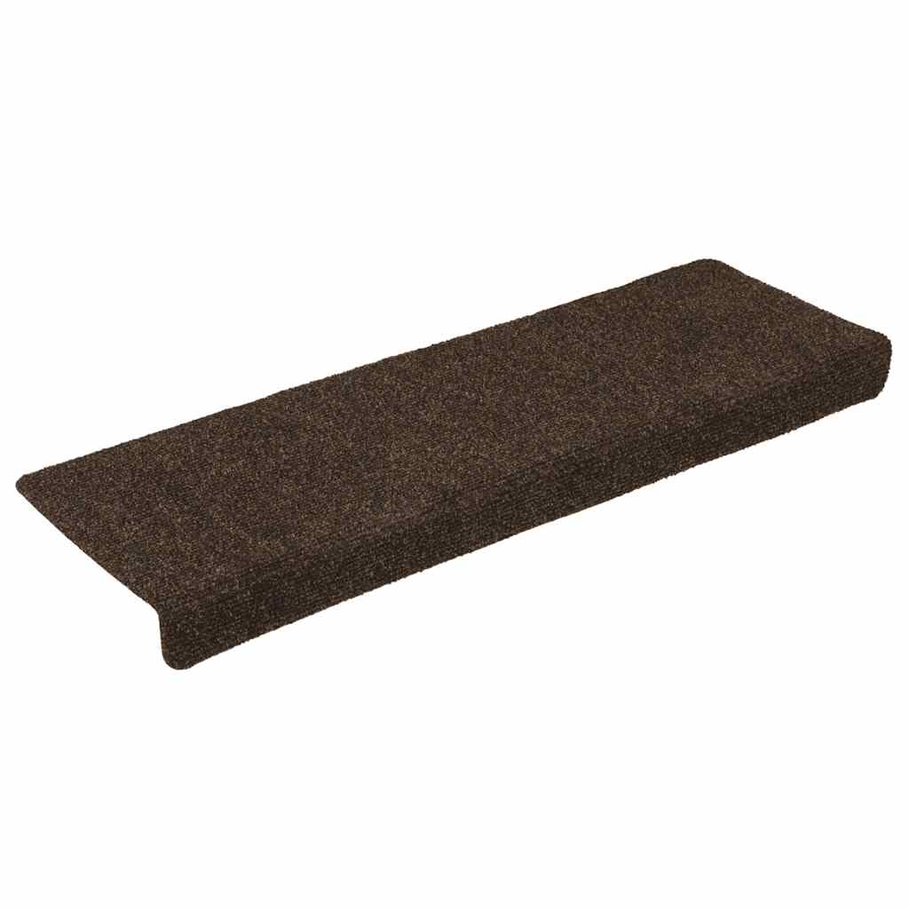 Tappetini Per Scale Autoadesivi 15 Pz 65x21x4 Cm Marrone Bordo Rettangolare
