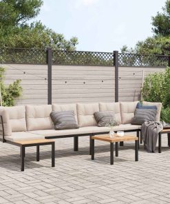 Divani Giardino Con Cuscini 5pz Neri Acciaio Verniciato Polvere