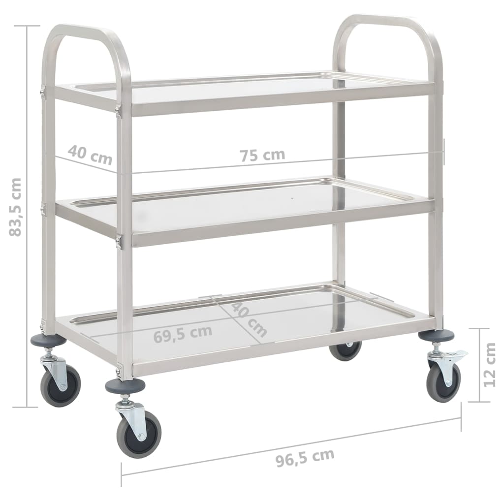 Carrello Da Cucina A 3 Livelli 95x45x83,5 Cm In Acciaio Inox - Image 3