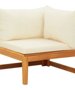 Divano Angolare Con Cuscini Bianco Crema In Massello Di Acacia