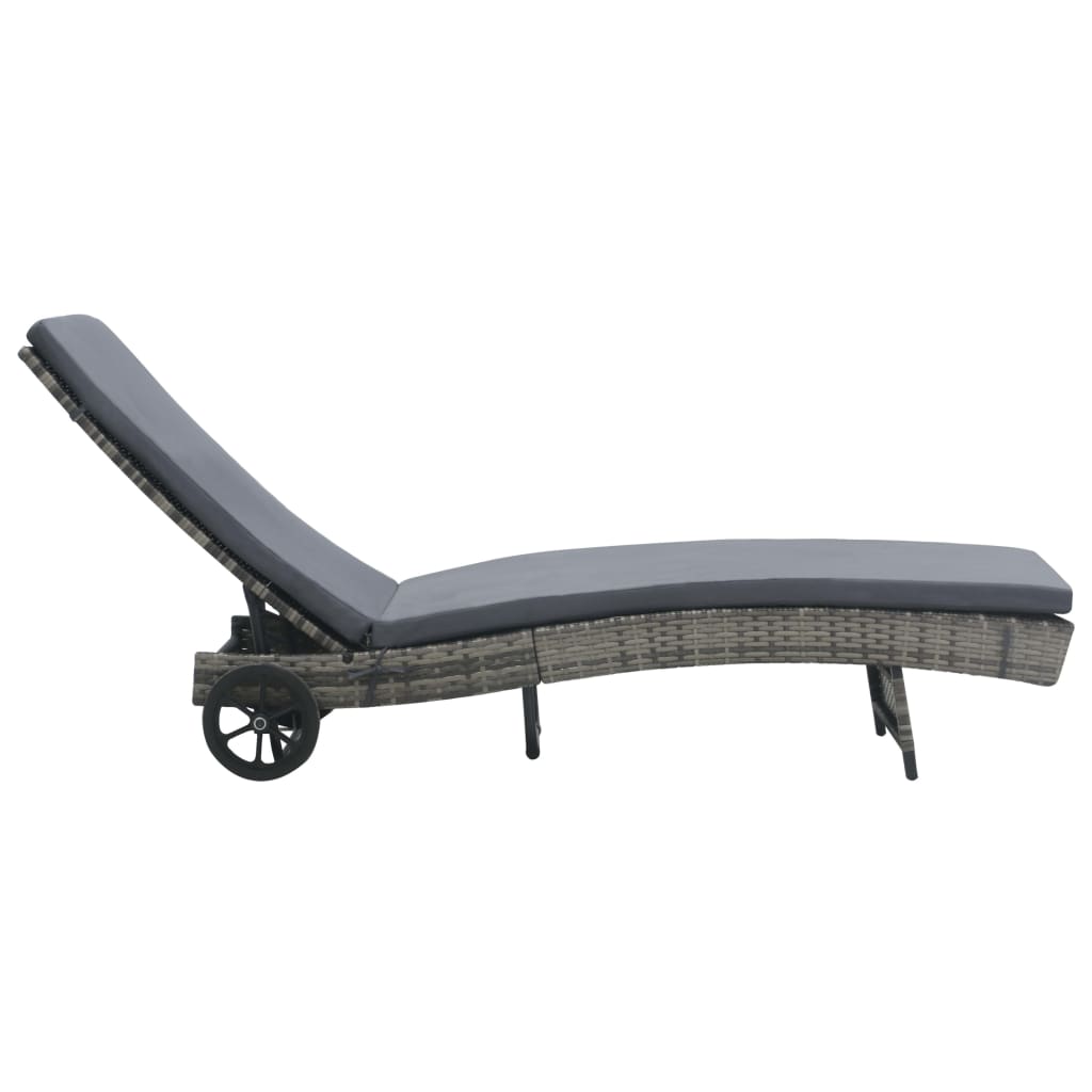 Lettino Prendisole Con Cuscino E Ruote In Polyrattan Antracite - Image 5