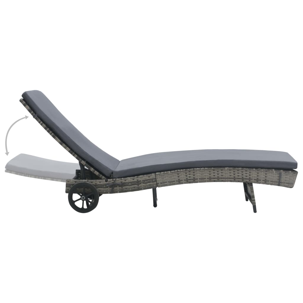 Lettino Prendisole Con Cuscino E Ruote In Polyrattan Antracite - Image 6