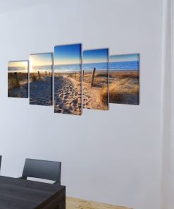 5 Pz Set Stampa Su Tela Da Muro Spiaggia Di Sabbia 100 X 50 cm
