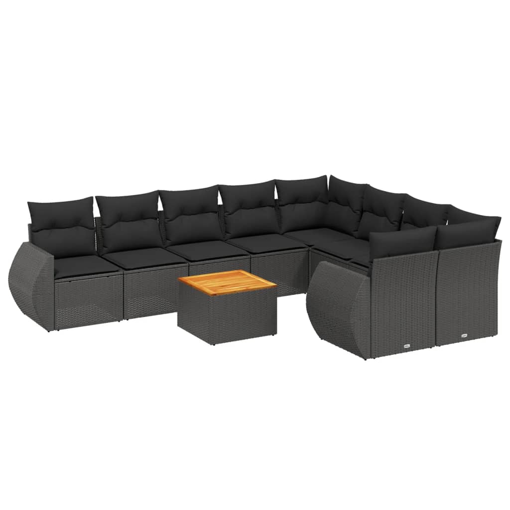 Set Divani Da Giardino 10pz Con Cuscini In Polyrattan Nero - Image 2