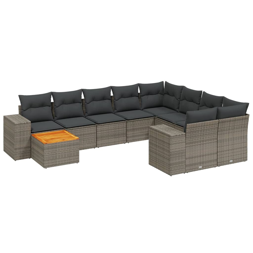 Set Divani Da Giardino 11 Pz Con Cuscini In Polyrattan Grigio - Image 3
