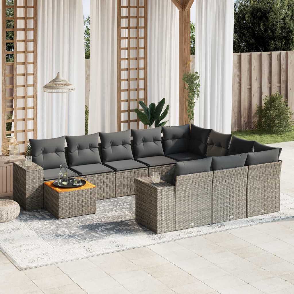 Set Divani Da Giardino 11 Pz Con Cuscini In Polyrattan Grigio - Image 2