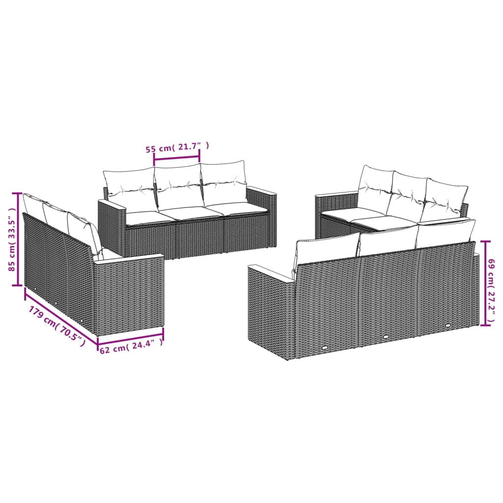 Set Divani Da Giardino 12 Pz Con Cuscini Nero In Polyrattan