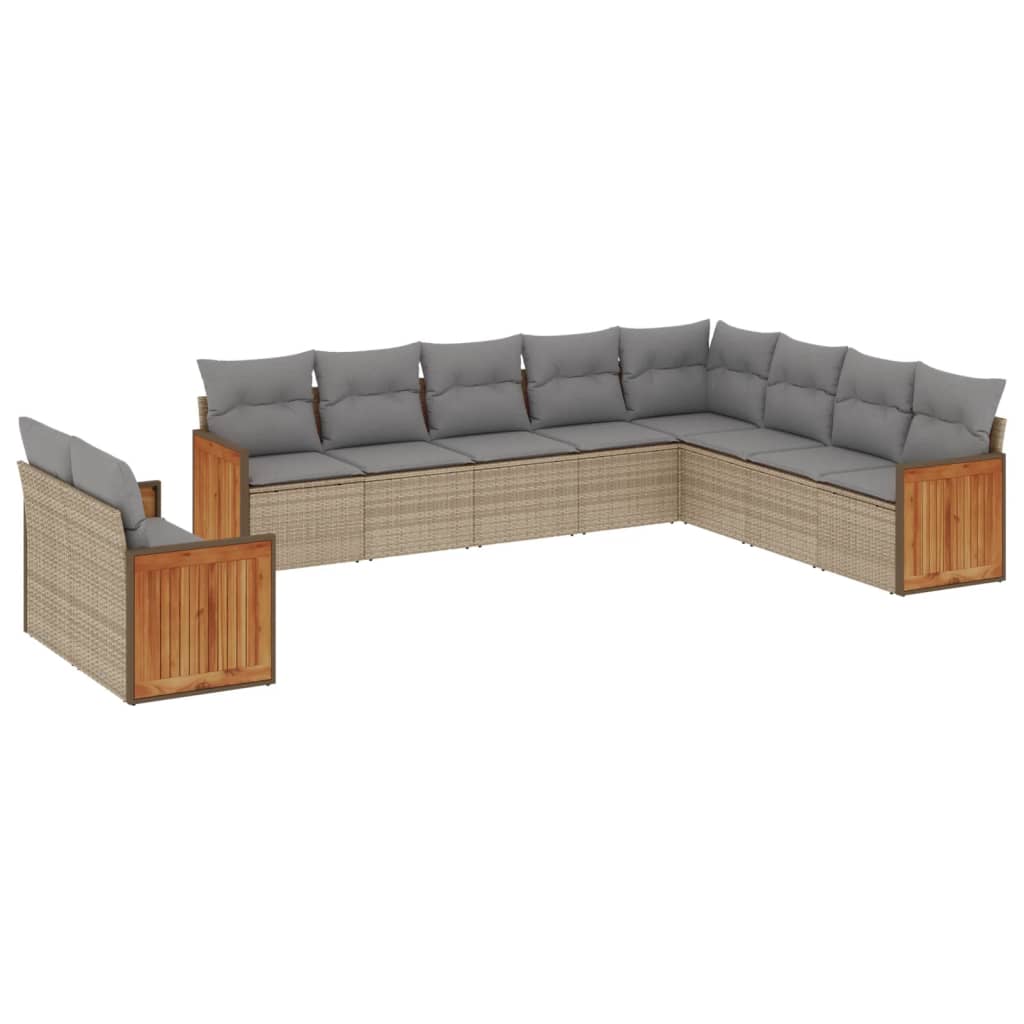 Set Divano Da Giardino 10 Pz Con Cuscini Beige In Polyrattan - Image 2